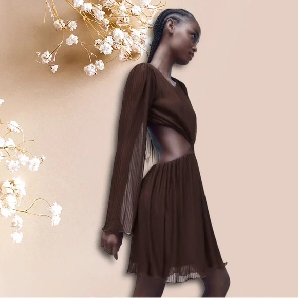 NWT ZARA CUTOUT PLEATED MINI DRESS - Picture 2 of 6